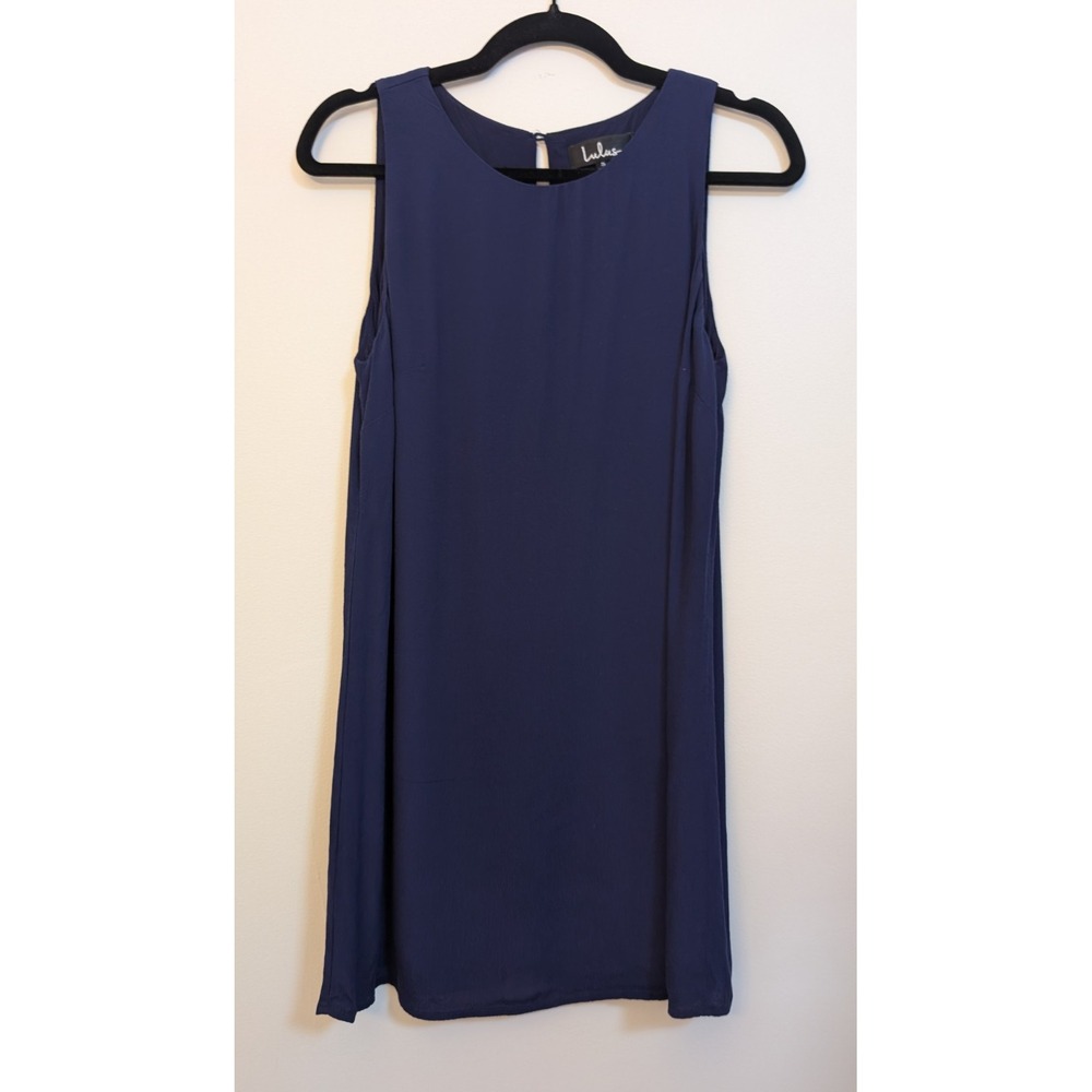 Lulus Navy Solid Round Neck Sleeveless Mid Dress S